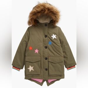 Boden Green Parka with Faux Fur Trim